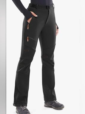 Heathyoga Fleece Lined Waterproof Snow Ski Pants Black Belted NWT